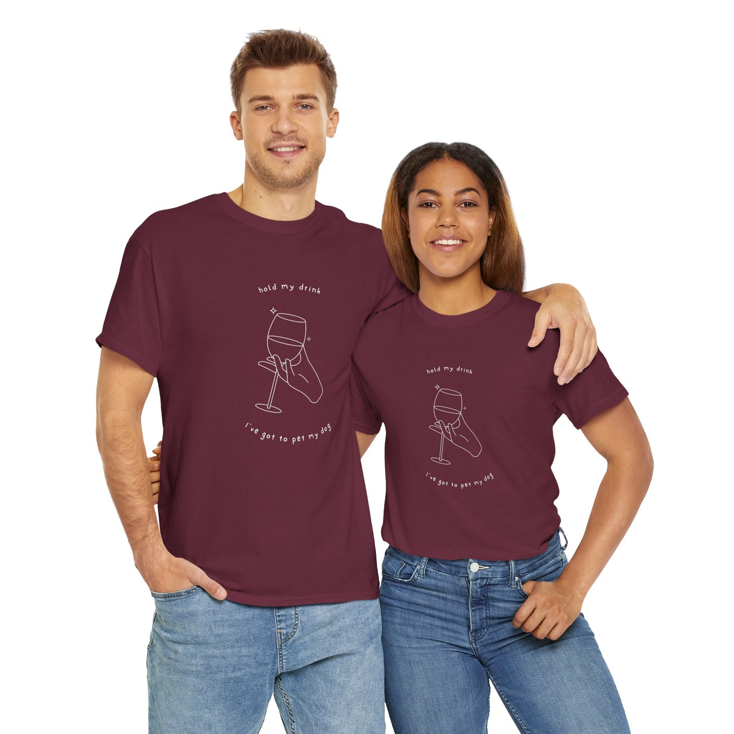 Hold My Drink, I've Got to Pet my Dog - Unisex Heavy Cotton Tee